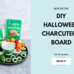 How To Make A Killer Vegetarian Halloween Grazing Board with fresh vegetables, plant-based cheeses, fresh fruits and homemade dips.