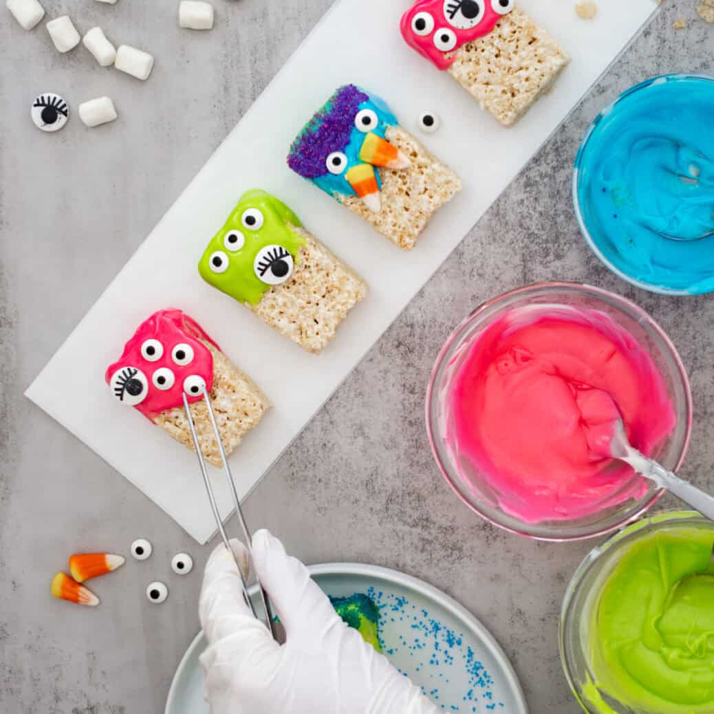 decorating halloween monsters rice krispies recipe